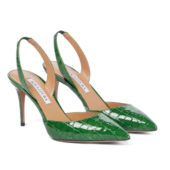 Aquazzura So Nude Pump 85 Croc-Effect Emerald green Slingback Leather Pu… - Picture 3 of 16